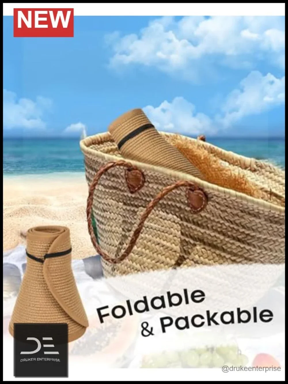 Wide Brim Straw Sun Visor Hat UPF 50+ Rollable Packable Beach Travel